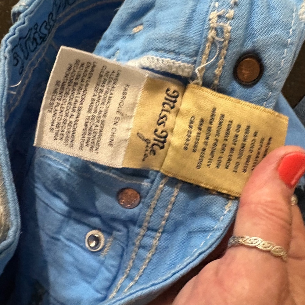 Girls Miss Me Jeans Shorts Low Rise Blue Floral Flap Denim Kids 10 - Picture 14 of 15